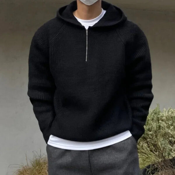 Sc85f21a5765643f989fe7f3d5f6a9f08g.jpg American Half Zipper Hooded Sweater for Men's Autumn Lazy Style Thickened Knitwear Pullover Wide Shoulder Casual Loose Hoodies