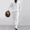 Sc85f77dc136c4b01b54e9aaa809e9762y.jpg 2025 Cross-border New Men's Casual Trousers V-Neck Versatile Jacquard Knitted Sweater Set