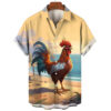 Funny Chicken Graphic Shirts For Men Clothes Cute Cartoon Hawaiian Short Sleeve Fashion Animal 3D Print Blouses Y2k Beach Shirts