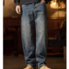 Sc946d7535e6d485aa9b9b807f3cc9f1dz.jpg Mens Elastic Waist Jeans Relaxed Fit Men's Blue Jeans with Elastic Waist with Zipper and Button