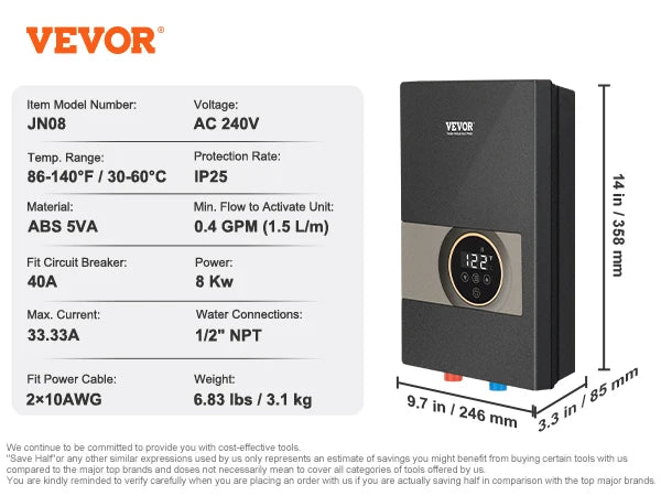 Sc9756acc92314fb894b5f69d349bc7775.jpg SucceBuy Instant Water Heater 8/13.8/18kw On Demand Electric Water Boiler Digital Temperature Display & Easy Installation