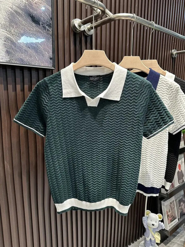 Lapel Ice Silk Polo Shirt Men's Contrasting Color Sweater Slim High-end Short Sleeves