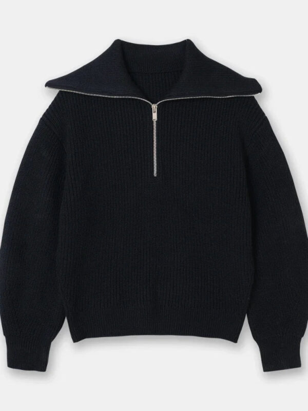 Sc9d66a5588044d24917a2991aafffe3fr.jpg Women's Turtleneck Loose Lapel Striped Knitwear Women Pulovers New Simplicity Half Zipper Casual Fashion Women Sweaters 2025