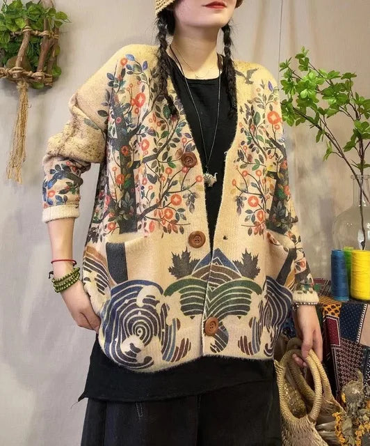 Sc9ef0661b1ad43ba97ec95de3f3583979.jpg Women Loose Sweater Ladies Colorful Patchwork V neck Jacket Knitted Outerwear Knit Tops Female Spring Autumn Sweater 2023