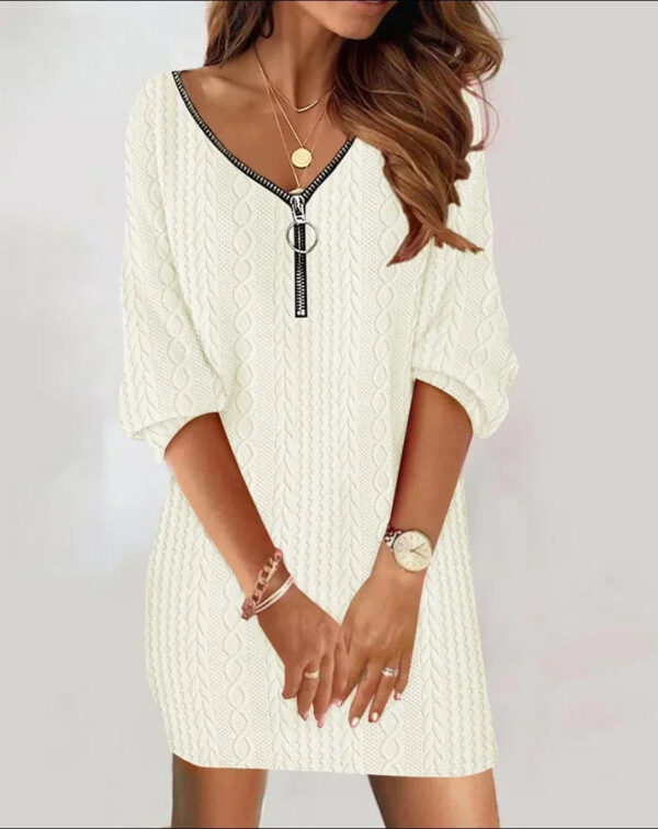 Sca0e93808d2f4ace817ac378a6d3cc3ap.jpg Sexy Zipper Mini Dress Women Winter Autumn V Neck Long Sleeve Dresses Solid Color Casual Basic Robe