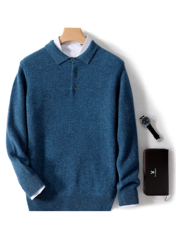 Sca320bdc31eb42f78d8a78315658ddf3G.jpg New Men's POLO Collar Sweater Autumn Winter Thick Long Sleeve Business Pullovers 100% Merino Wool Knitwear Shirt Basic Clothes