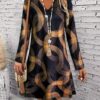 Sca42c1371bcf416d93ea0ce5077a5e91P.jpg Women's Early Autumn Long - Sleeve V - Neck Dress, Geometric Gold - Print, Ideal for Casual & Evening