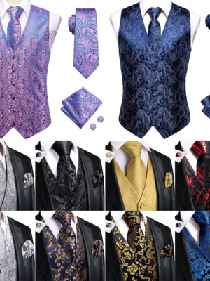 Sca50416cbdb24594a40acc4702fb825dM.jpg Wedding Purple Men Vest Paisley Floral Necktie Handkerchief Cufflinks Sets Blue Green Red Male Sleeveless V-Neck Waistcoat Party