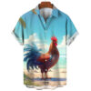 Funny Chicken Graphic Shirts For Men Clothes Cute Cartoon Hawaiian Short Sleeve Fashion Animal 3D Print Blouses Y2k Beach Shirts