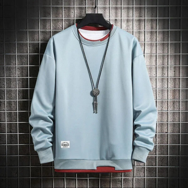 Scb040252205143cb87b5874a8136342ae.jpg Mens Casual Sweatshirts Hoodie Men Fake Two Pieces Multi Color O-Neck Fashion Harajuku Style Male Sweatshirt 2023 New