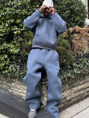 Men Cotton Vintage Tracksuit 2pcs Set Hoodies Straight Pants Casual Loose Hip Hop Sports Hooded Pullover Trousers Y2k Streetwear