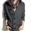 Cardigan Solid Men Single Breasted Sweater Turn Down Collar Sweaters Long Sleeve Loose Fit High Street Buttons Slight Strech
