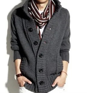 Cardigan Solid Men Single Breasted Sweater Turn Down Collar Sweaters Long Sleeve Loose Fit High Street Buttons Slight Strech
