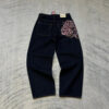 Hip Hop Cherry Blossom Embroidered Jeans Vintage Low Waist Wide Leg Trousers Y2K Clothes Mens Womes Embroidered Baggy Jeans