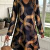 Scc84ec1489954a1a8bd3184ec866d22by.jpg Women's Early Autumn Long - Sleeve V - Neck Dress, Geometric Gold - Print, Ideal for Casual & Evening