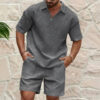 2024European and American Men's Spring and Summer Trends Youth Outdoor Lapel Small Plaid Short Sleeve Shorts Sports Suit