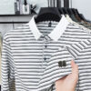 Sccb2cd512fc74968b97884cc9aa87cecT.jpg Men's Striped Long Sleeved T-shirt Polo Shirt Button Up Men's Stand Up Collar, Winter Double-sided German Velvet Base Shirt
