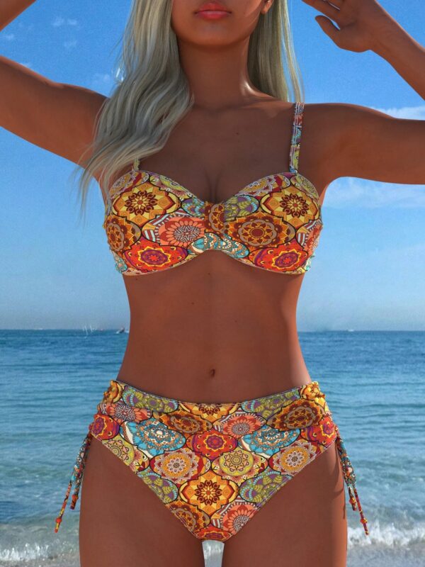 Sccc811893d28494e978968bc222c1d289.jpg Women's 2026 Summer Bohemian Paisley Print 2 Piece Bikini Set Spaghetti Strap Side Tie Beach Bathing Suit Swimwear