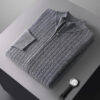 Scd8a245fa9004251a4319e6bc49efa07j.jpg Thick Men's Mock Neck Cardigan 100% Merino Wool Sweater Autumn Winter Smart Casual Cashmere Knitwear Jacquard Texture Clothing
