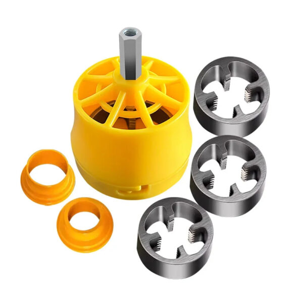 Scde871175d8444ef87c15e38381f732aE.jpg PVC Pipe Threader Kit With 1/2In 3/4 In 1 Inch Dies Pipe Threader Plastic Threading Device Electric Threading Machine Tool