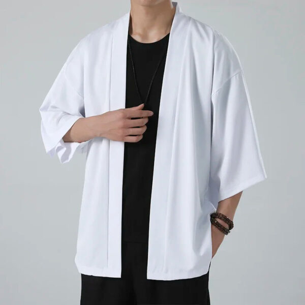 Spring Summer Men's Japanese Kimono Shirts Casual Open Stitch Lightweight Fashion Solid Three Quarter Loose Couple Shirts M-5XL