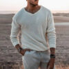 Sce1e6e97bd4d4b23b484207e342aa400E.jpg 2022 Spring Men Sweater Fashion Solid Color V Neck Long Sleeve Knitted Pullover Sweater Soft Slim Casual Sweater
