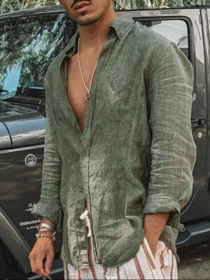 Sce408a2936a34a71adc95c3e195be280H.jpg Men's new men's long sleeve buttoned cotton linen shirt lapel cardigan