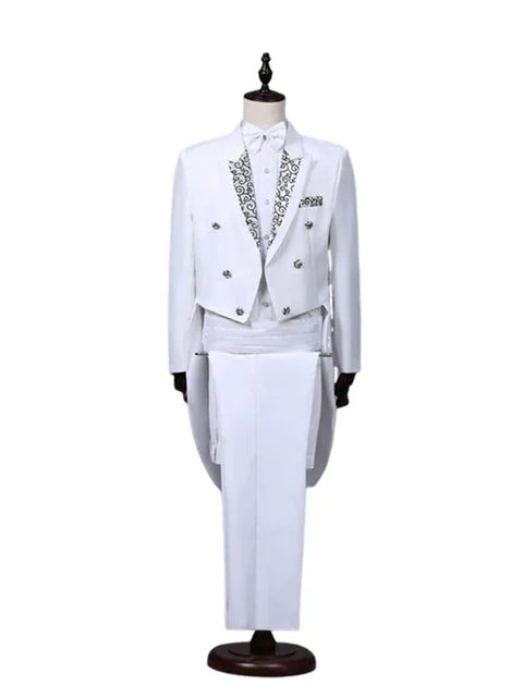 Men's Tailcoat Classic Modern White and Black Basic Style Mens Suit with Tailcoat Singer Magician Stage Jacket Outfits
