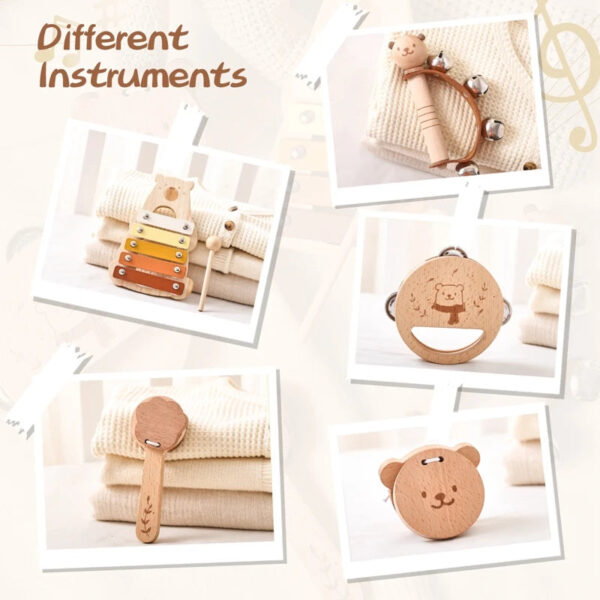 Sce724241075e4e9f8de467496a5a0153g.jpg 5pc Set Montessori Toys Baby Music Toys Musical Instrument Wooden Educational Toys Baby 0 3 Years Toys Bear Xylophone toys Gifts