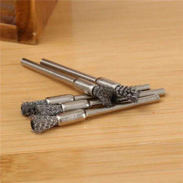 5/10pcs Pencil Brushes Stainless Steel Mounted Wire Wheel Mandrel Set Dremel Accessory Rotary Tools 3.17mm Shank Mandrel Silver