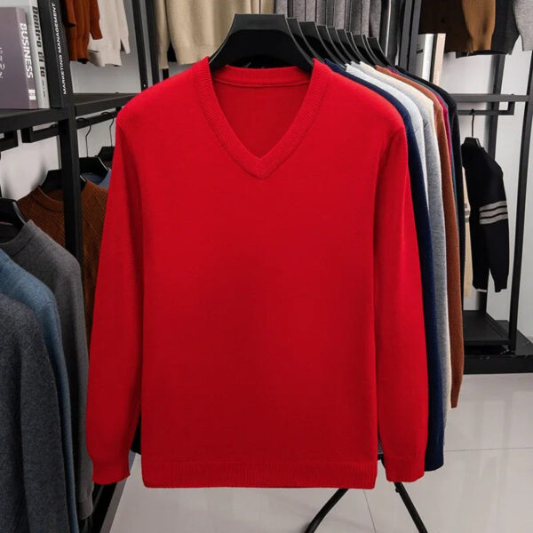 Sceb26da52cb643389b4b8a6d41187dadY.jpg 2025 Men's V-Neck Basic Solid Color Sweatshirt Warm Autumn Knitted Oversize Pullover Elastic round Neck Sweater for Casual Wear