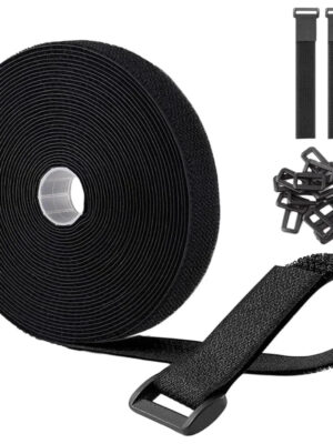 Scef3691e2fd249478d8b9a08d23913424.jpg Hook and Loop Straps with 24pcs Buckles, Heavy Duty Nylon Reusable Cut-to-Length Molle Straps for Cable Organizer or Storage