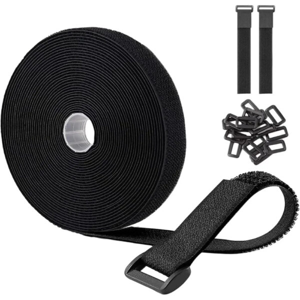Scef3691e2fd249478d8b9a08d23913424.jpg Hook and Loop Straps with 24pcs Buckles, Heavy Duty Nylon Reusable Cut-to-Length Molle Straps for Cable Organizer or Storage
