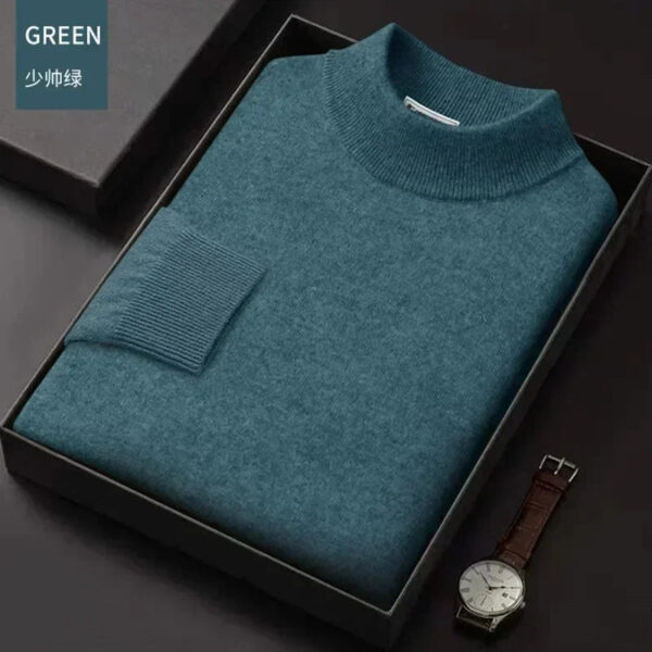 Scefa3772b7f540a6ad78f40f89120520n.jpg Luxury Brand Men's Mock Collar 100% Pure Woolen Sweater Tops Autumn Winter Cashmere Sweater Pullover Male Warm Knitwear Sweater