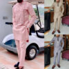 Men's chic casual white geometric print two-piece suit