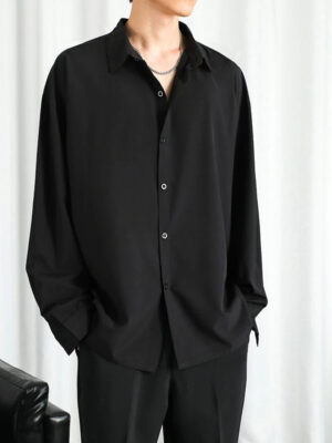 Sd240afdd28614647aaed94559e2573b7W.jpg Shirt Men Solid Long sleeved Shirt For Men Korean Fashion Shirts Comfortable Blouses Casual Loose Classic Single Breasted Shirt