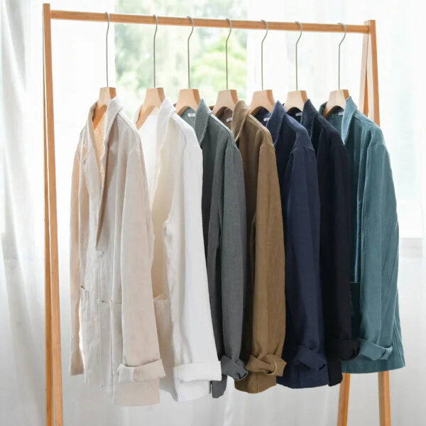 Sd2d8232ee05b4fd3b7d490f51ef2eff7L.jpg Y803 Spring Autumn Good Quality Linen Blazer For Men Business Casual Solid Color Simple Double Buttons Thin Male Suits Jackets