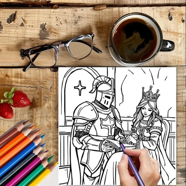 Sd2ebad6052ee40859d27b843f52c5b8aG.jpg 28 Pages Original Princesses and Knights Coloring Book for Adult | Colouring Book, Drawing Supplies for Christmas, Thanksgiving