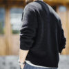 Maden Workwear American Retro Black Knitted Henley Shirt Vertical Stripe Pullover Sweater for Men Autumn and Winter