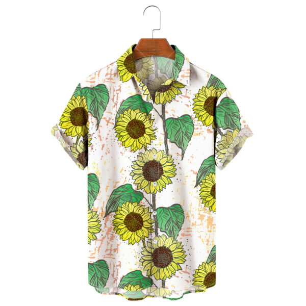 Sd3987260f2c6460ab4a0cde72a8e9599M.jpg Men's Hawaiian Shirt, 3D Sunflower Print T-Shirt, Floral Single Row Button Lapel, Large 5XL, Casual Style, Beach To