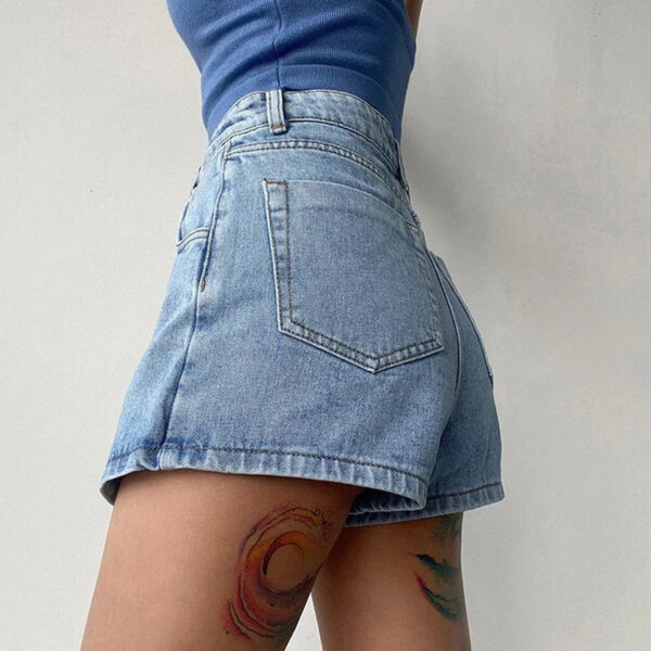 Sd3c48d84ea39459dbebc0c0afb771d09V.jpg Fashion A-Line Denim Shorts for Women Summer High Waist Skirt Pants Woman Slim Streetwear Jeans Blue Shorts Female