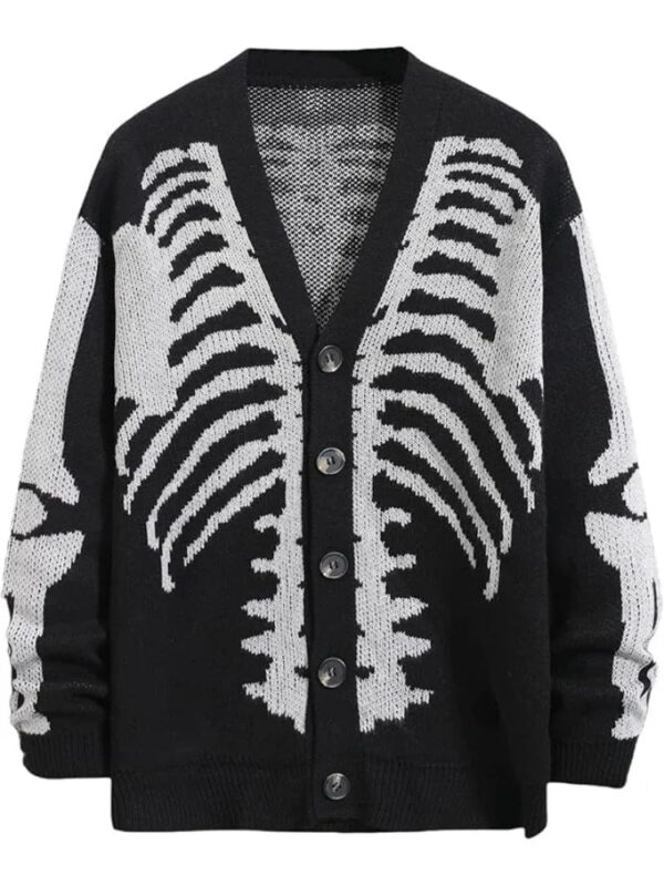 Sd3eb313526254e26a67468b9161ecc273.jpg Men's Skeleton Pattern Cardigan Sweaters, Gothic Long Sleeve Unisex Outwear Knitted Coats