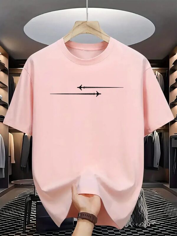 Sd411429e3d014ead96c49ee0eff7cad9L.jpg Summer Men's 100% Cotton Casual Loose Large Creative Airplane Pattern Printed Comfortable Sports Round Neck Short Sleeve T-shirt