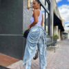 Women Solid Jeans Pants Denim Pleated Trousers Fuzzy Edge Full Lenth Mid Waist Zipper Straight Y2k Streetwear Casual 2026 Spring