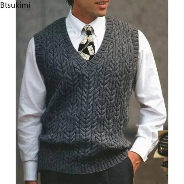 Sd4a59f52b65245c880d7f3d0b8ad9bdf5.jpg 2026 Men's Autumn Winter Warm Casual Knitted Sweater Vest Sleeveless V Neck Fleece Western Sweaters for Men Sueter Para Hombre