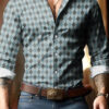 Men's shirt regular lapel shirt men's 3d printing triangle geometric printing casual street long sleeve fashion printed shirt