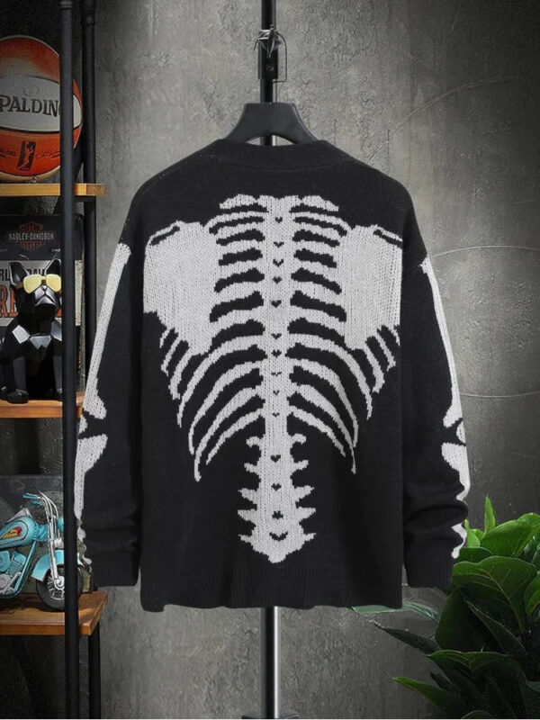 Sd5044ec9101342f8823b4e10c763a7e2Z.jpg Men's Skeleton Pattern Cardigan Sweaters, Gothic Long Sleeve Unisex Outwear Knitted Coats