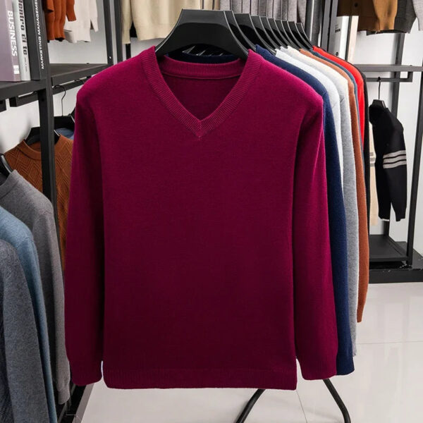 Sd538081eaf8e4187aa24173c61c1581dK.jpg 2025 Men's V-Neck Basic Solid Color Sweatshirt Warm Autumn Knitted Oversize Pullover Elastic round Neck Sweater for Casual Wear