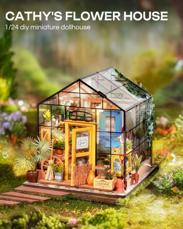Sd6558dc82ab6472e903c43fc16217909g.jpg Robotime Mini Green House Cathy's Flower House DIY Dollhouse Wooden Miniature Furniture Kit with LED Best Birthday Gifts