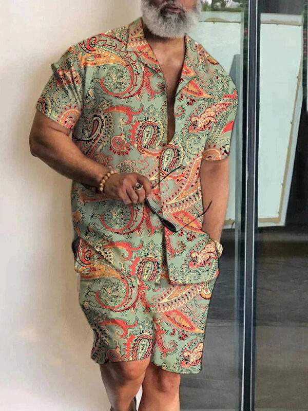 Sd671fa4b5d1046e2985159c825e120fc7.jpg 2024 Summer Men's Temperament Shirt Set Men's Hawaii Vacation Short Sleeve Top Drawstring Shorts 2 Pcs Boutique Party Dresses